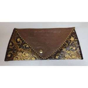 Inherited Leather Bag Wallet Clutch Engraved Scroll Metalic 10x4.5